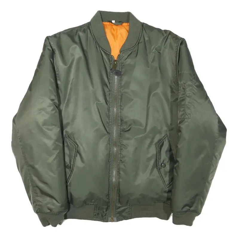 Mens Green Bomber Jacket S Polyester Blend Plain Lightweight Zip Fastening 1