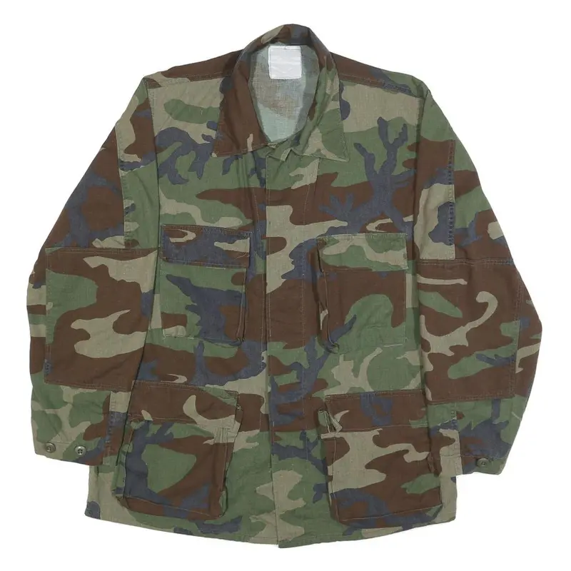 Mens Green Brown Camouflage Cotton Blend Button Jacket S Military Style Pocketed 1