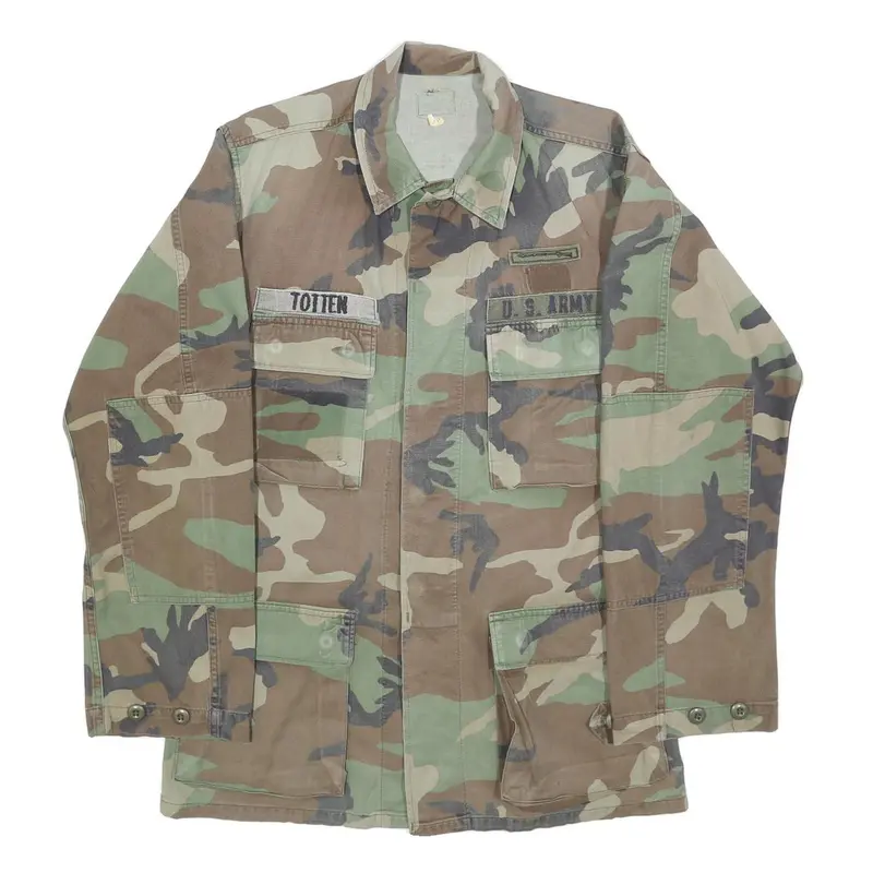 Mens Green & Brown Camouflage Cotton Blend Military Style Jacket M Button 1