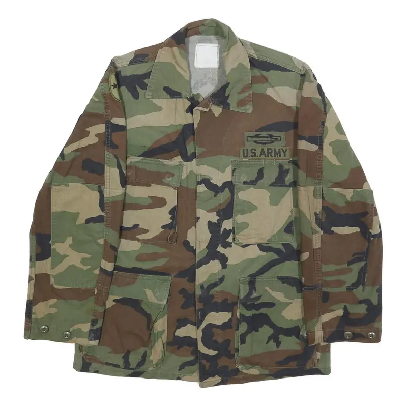 Mens Green Brown Camouflage Cotton Blend Military Style Jacket S Button 1