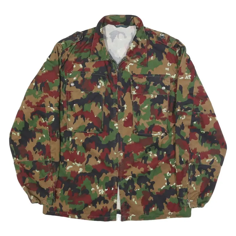 Mens Green Brown Camouflage Zip Cotton Blend Jacket M Military Style Casual 1