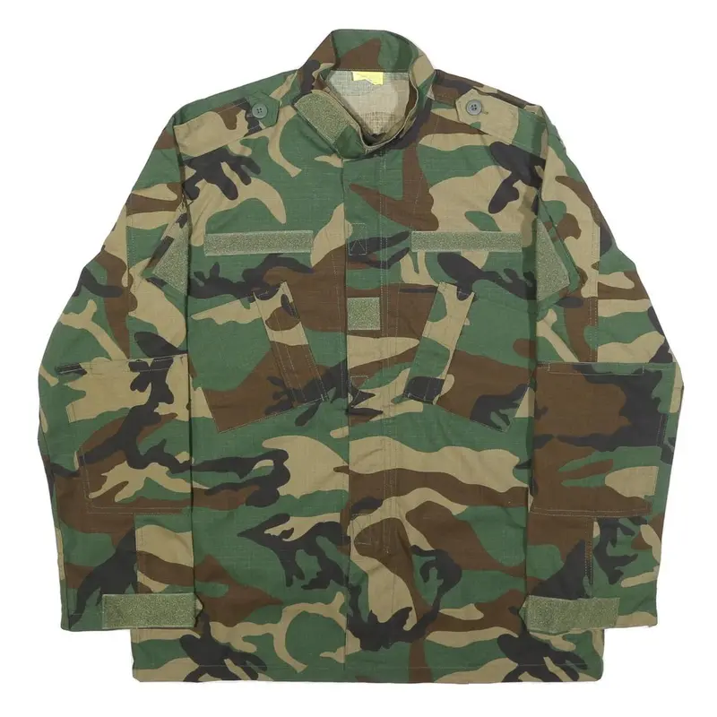 Mens Green & Brown Camouflage Zip Jacket L Cotton Blend Military Style Outdoor 1
