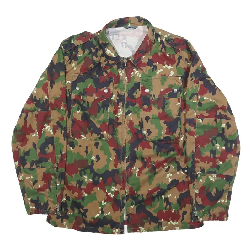 Mens Green Brown Camouflage Zip Jacket M Cotton Blend Military Style Outdoor 1