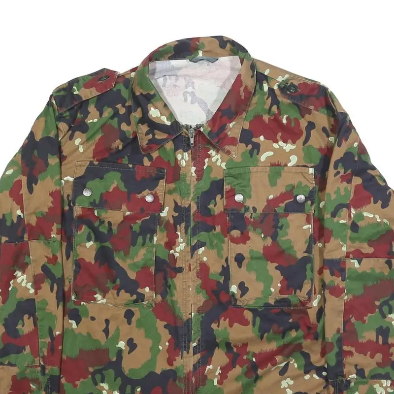 Mens Green Brown Camouflage Zip Jacket M Cotton Blend Military Style Outdoor 2