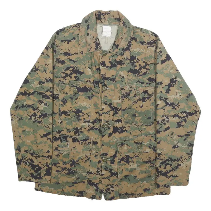 Mens Green Brown Digital Camo Military Jacket S Cotton Blend Button Plain Casual 1