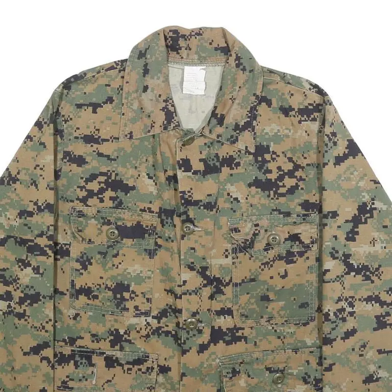 Mens Green Brown Digital Camo Military Jacket S Cotton Blend Button Plain Casual 2