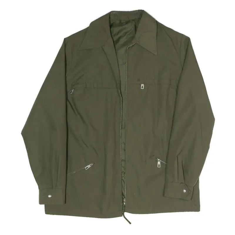 Mens Green Plain Zip Jacket M Polyester Blend Classic Casual Lightweight 1