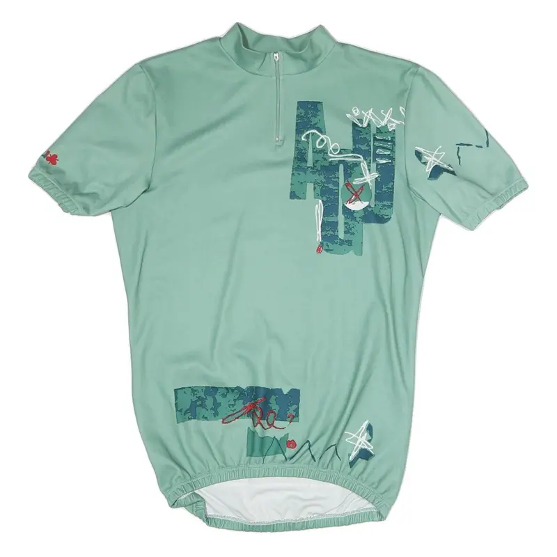 Mens Green Polyester Blend Graphic T-Shirt L Short Sleeve 1/4 Zip Sporty 1