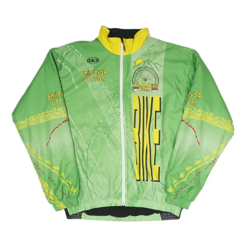 Mens Green Yellow G.R. Bike Team Cycling Jacket L Polyester Plain Zip Activewear 1