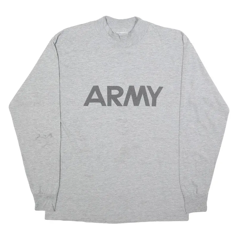 Mens Grey Army Graphic Long Sleeve Crew Neck Cotton Blend T-Shirt L Casual 1