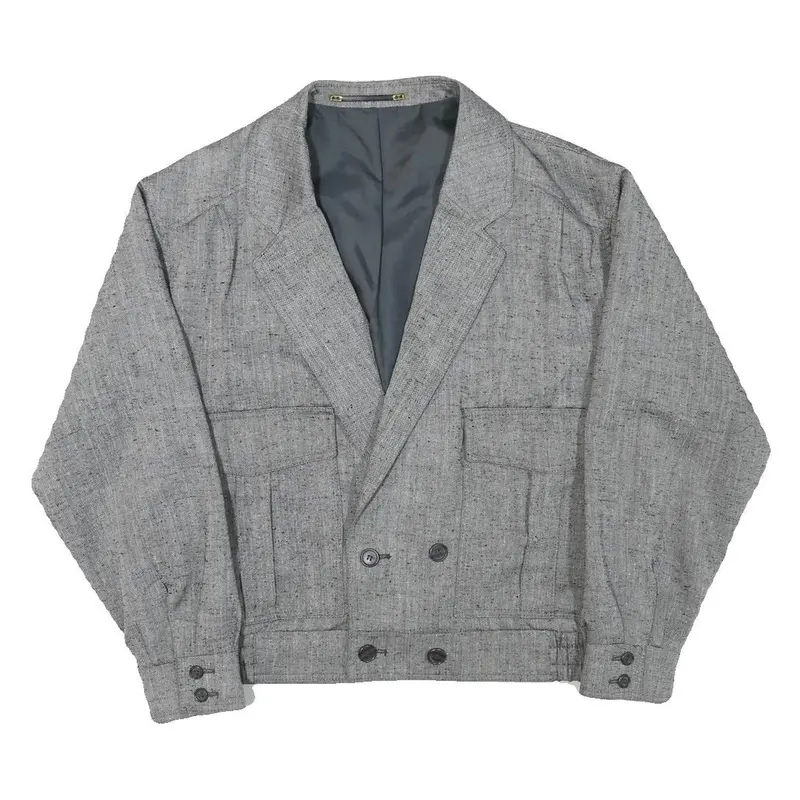 Mens Grey Button Jacket M Polyester Blend Classic Plain Button Closure Stylish 1