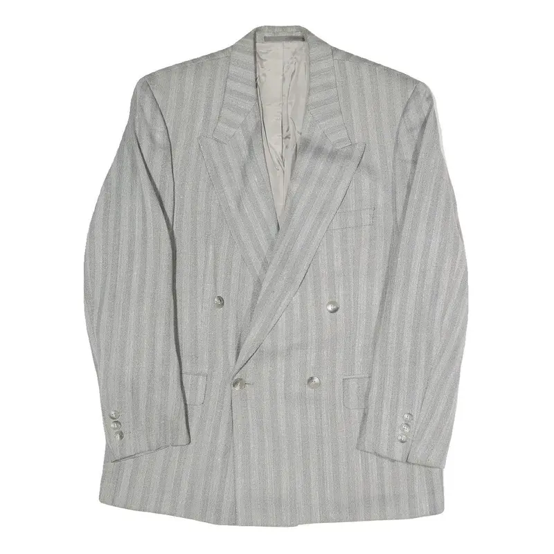 Mens Grey Button Jacket M Polyester Blend Striped Classic Fit Formal Blazer 1