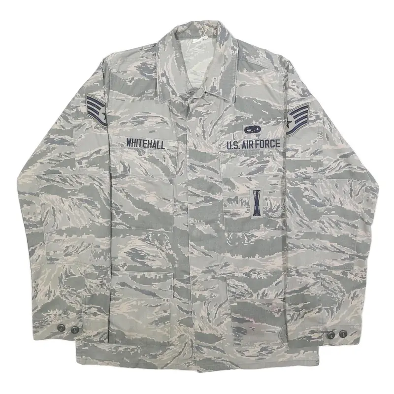 Mens Grey Camouflage Cotton Blend Military Style Jacket M Button Closure Pocket 1