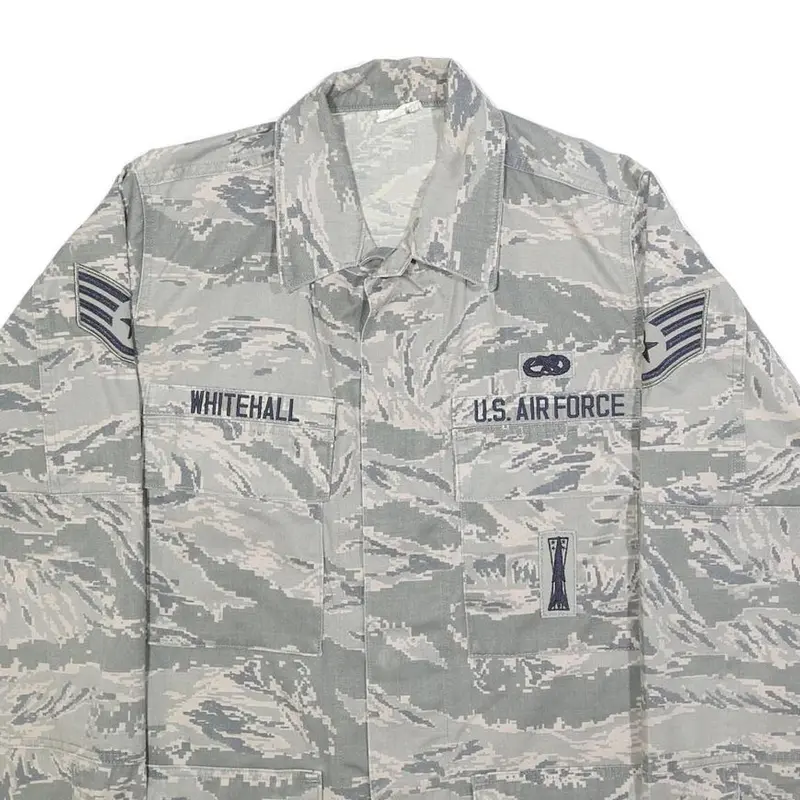 Mens Grey Camouflage Cotton Blend Military Style Jacket M Button Closure Pocket 2