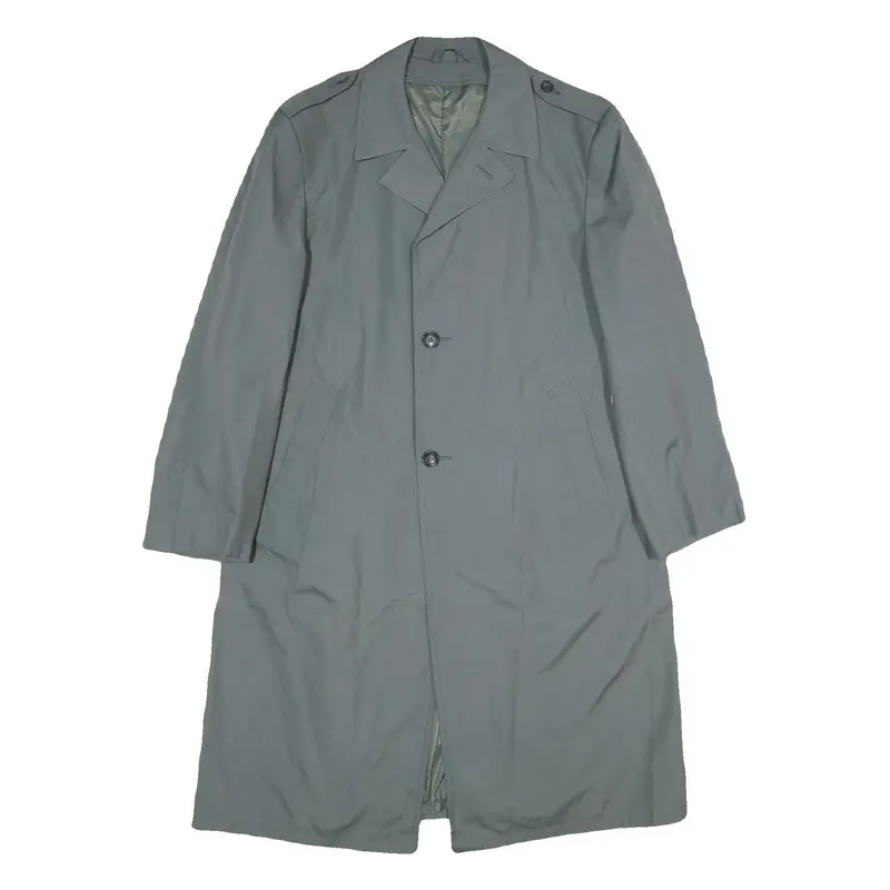 Mens Grey Coach Coat M Polyester Blend Plain Button Closure Regular Fit Pockets 1