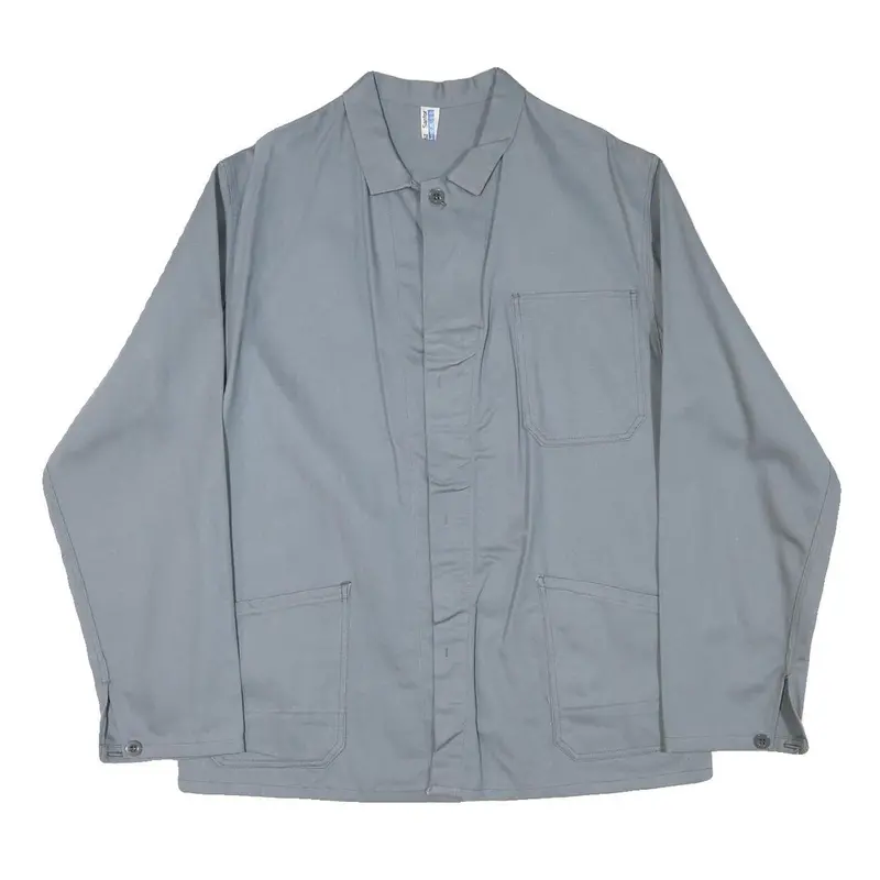 Mens Grey Cotton Blend Button Jacket L Plain Button Closure Classic Fit 1