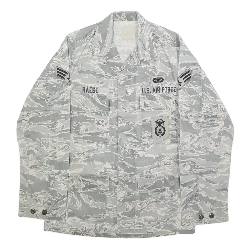Mens Grey Cotton Blend Camouflage Military Style Jacket S Button Closure 1