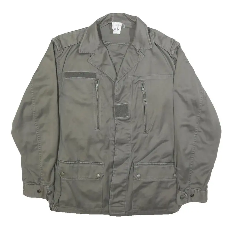 Mens Grey Cotton Blend Classic Button Closure Jacket M Plain Casual Outerwear 1