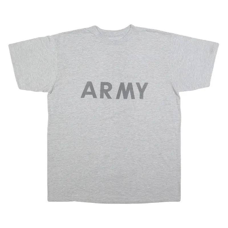 Mens Grey Cotton Blend Plain Xl Short Sleeve Crew Neck Army Print T-Shirt 1