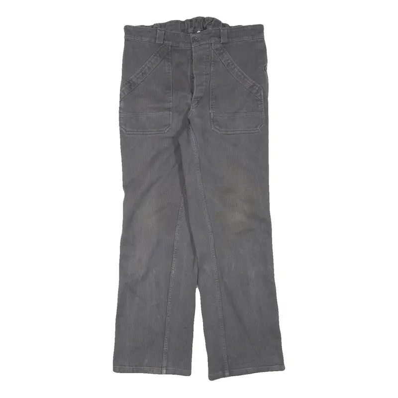 Mens Grey Cotton Blend Regular Fit Straight Trousers W32 L30 Button Closure 1