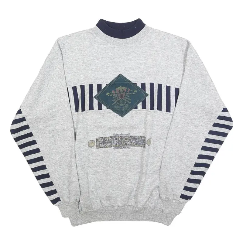 Mens Grey & Navy Sweatshirt Regent Park Graphic Crew Neck L Cotton Blend Comfort 1