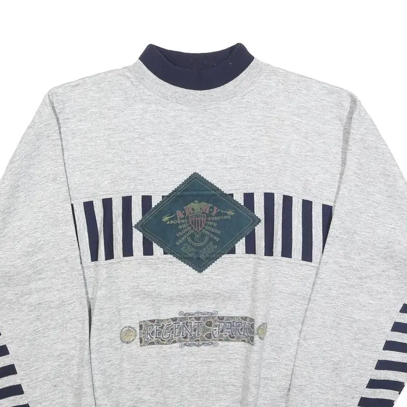 Mens Grey & Navy Sweatshirt Regent Park Graphic Crew Neck L Cotton Blend Comfort 2