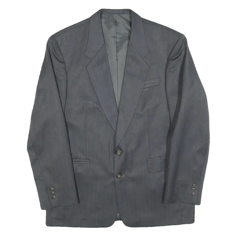 Mens Grey Wool Blend Plain Classic Tailored Jacket L Button Closure 1