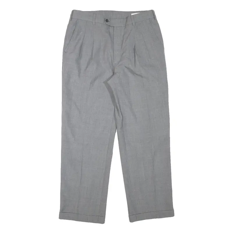 Mens Grey Wool Blend Regular Fit Straight Trousers W32 L28 Classic Formal 1