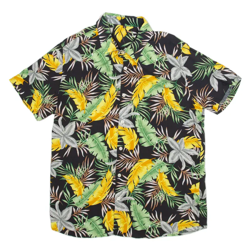 Mens Hawaiian Shirt Black Floral M 1