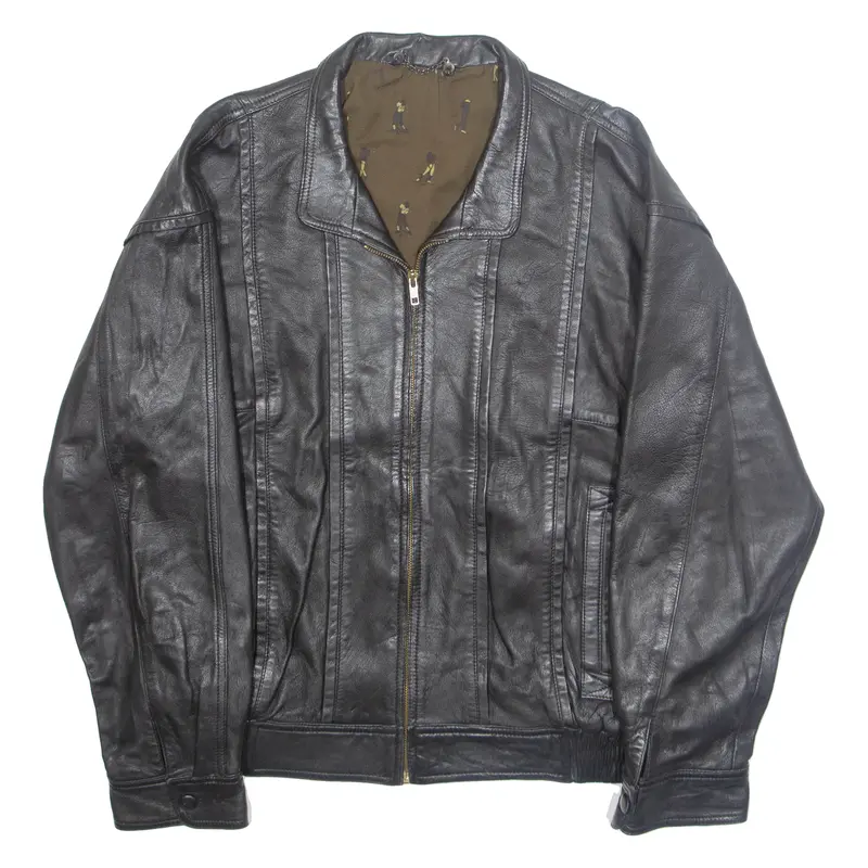 Mens Jacket Black Faux Leather L 1