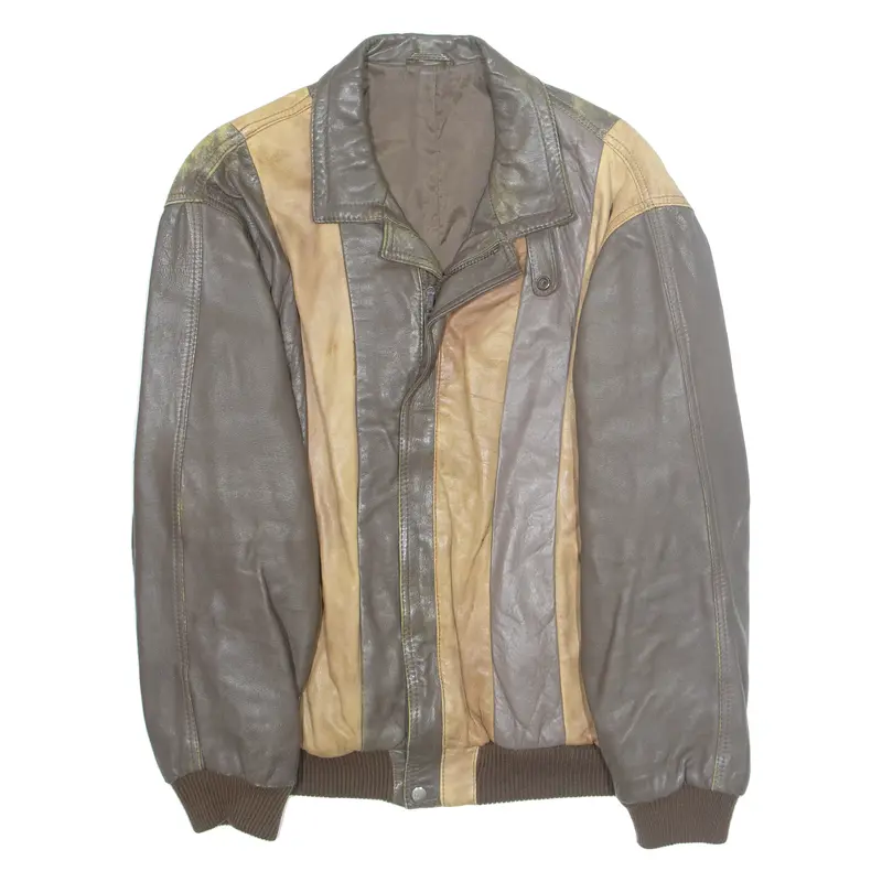 Mens Jacket Brown Faux Leather Striped M 1