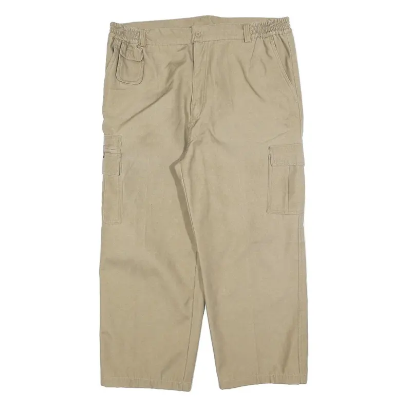 Mens Lined Cotton Blend Beige Relaxed Cargo Trousers W38 L26 Casual Workwear Zip 1
