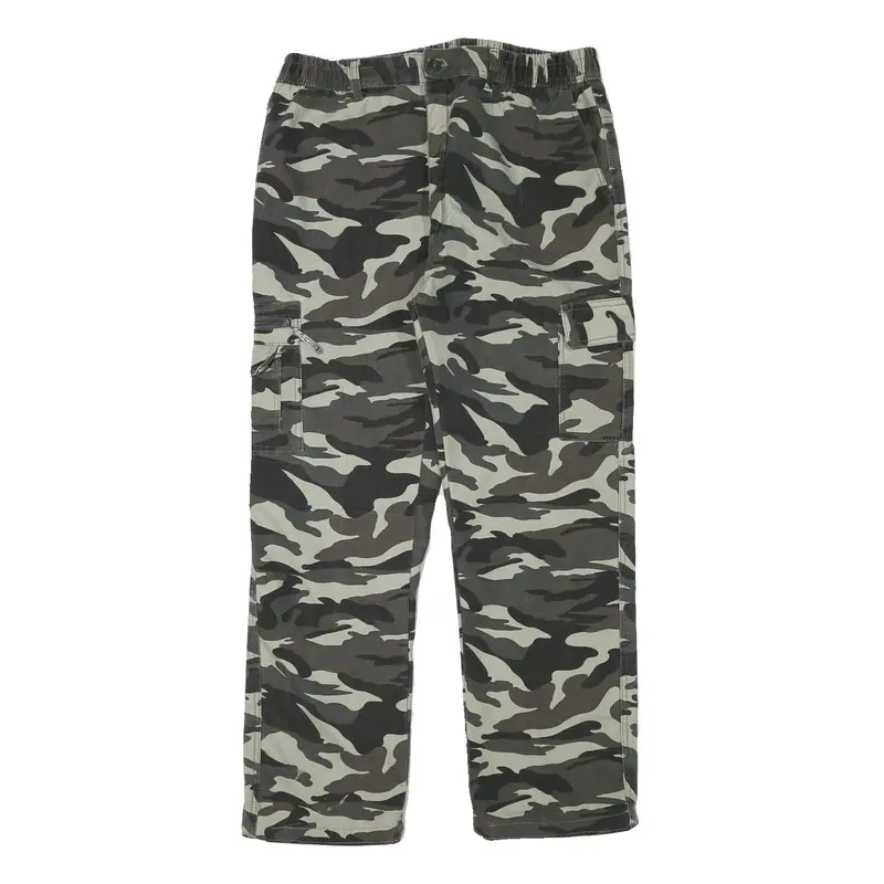 Mens Lined Cotton Blend Grey Camouflage Regular Fit Cargo Trousers W32 L28 1