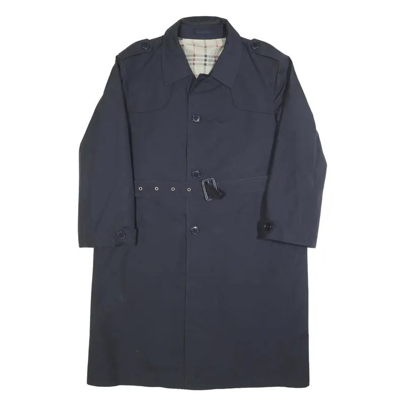 Mens Navy Blue Classic Cotton Button Jacket L Plain Long Sleeve Casual Smart 1