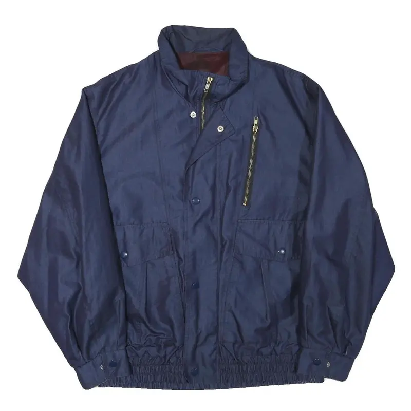 Mens Navy Blue Plain Polyester Blend Zip Jacket L Casual Regular Fit 1