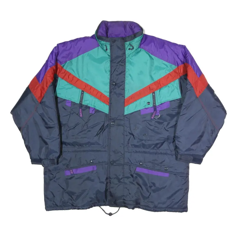 Mens Navy Blue Purple & Teal Red Colourblock Retro Jacket Xl Polyester 1