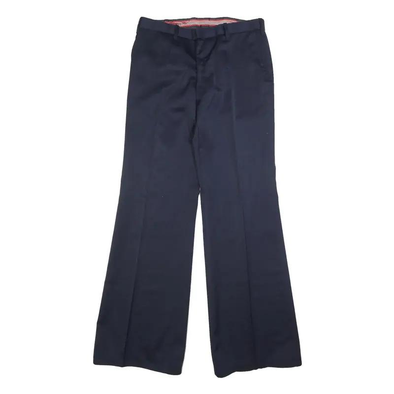 Mens Navy Relaxed Wide-Leg Trousers W32 L35 Formal Classic Zip Pockets 1