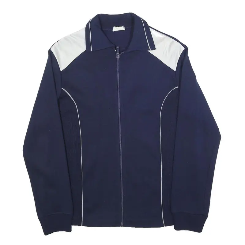 Mens Navy & White Blue Plain Zip Jacket M Polyester Blend Casual Retro Style 1