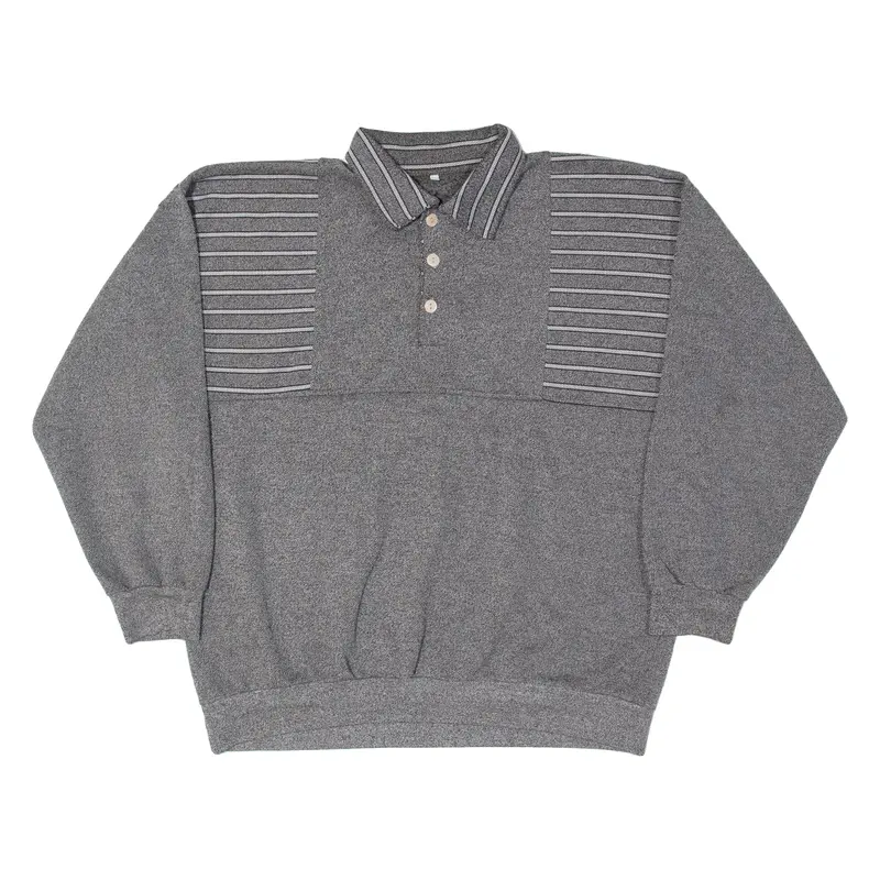 Mens Patterned Jumper Grey Striped Collared Tight Knit Xl 1