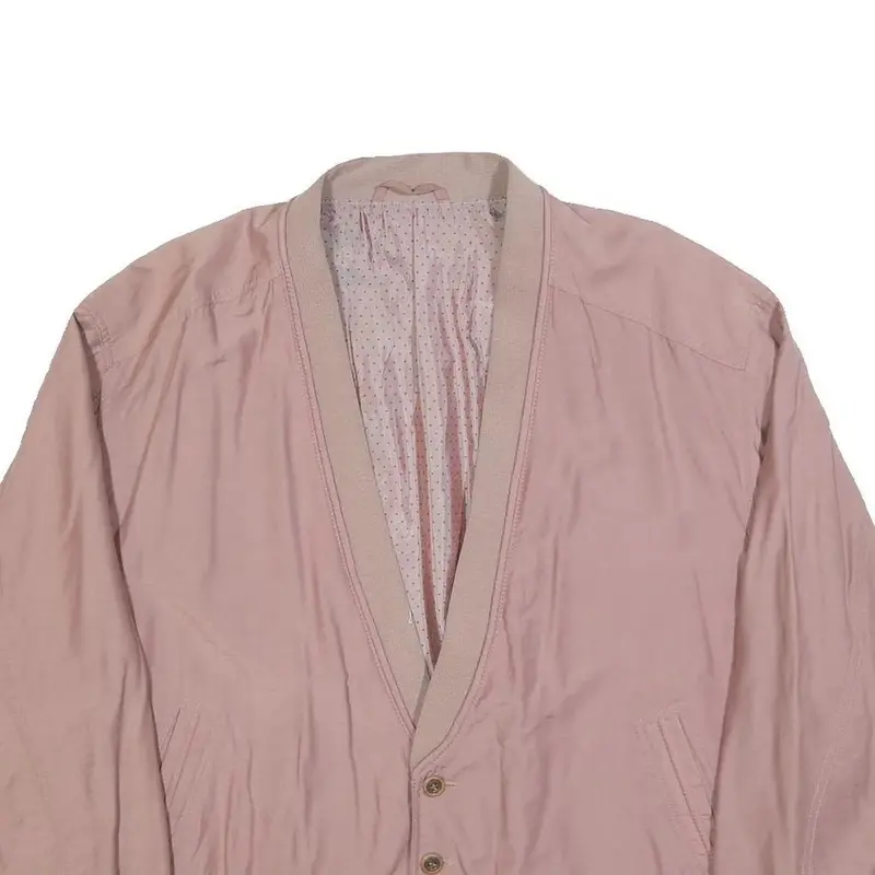 Mens Pink Button Jacket L Polyester Blend Plain Casual Lightweight 2