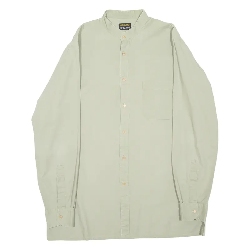 Mens Plain Shirt Green Long Sleeve L 1