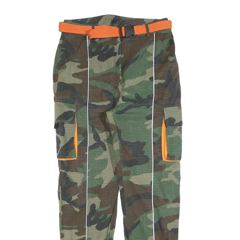 Mens Polyester Blend Camouflage Slim Cargo Trousers W30 L32 Orange Belt 2