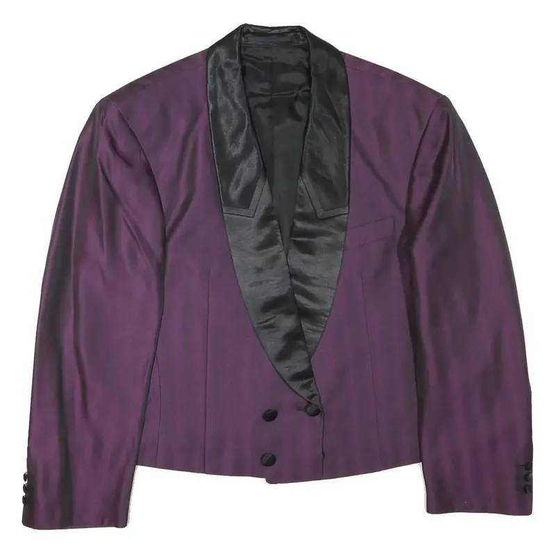 Mens Purple & Black Satin Collar Button Jacket M Polyester Blend Tailored Formal 1