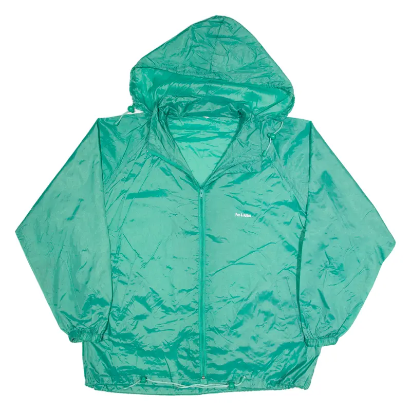 Mens Rain Jacket Green Hooded L 1