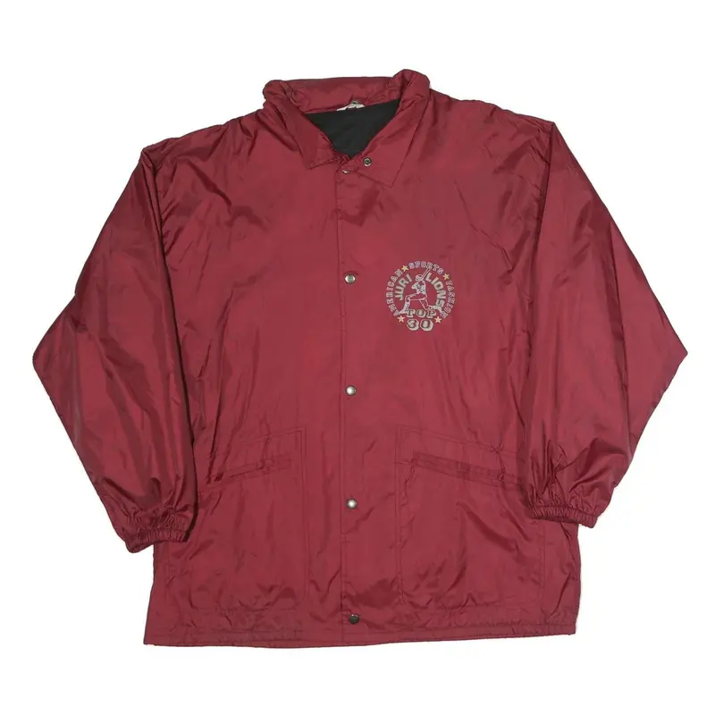 Mens Red Burgundy Polyester Blend Sports Zip Up Jacket L Printed Graphic Top 30 1