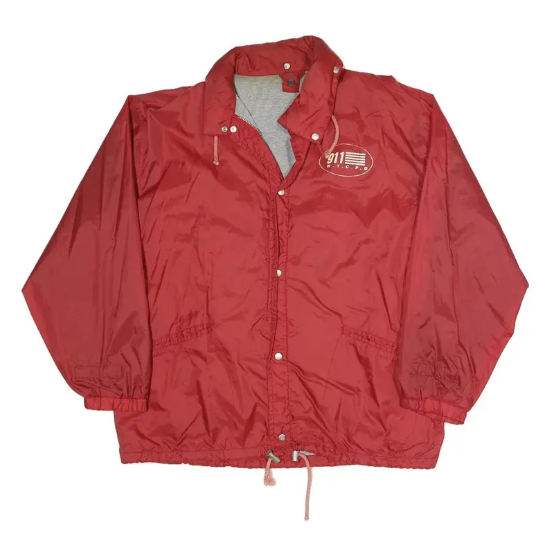 Mens Red Jacket L Polyester Blend Zip Outdoor Casual 911 Police Print 1