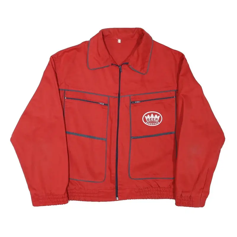 Mens Red Workwear Cotton Blend Zip Jacket L Logo Beer Commerce Plain 1