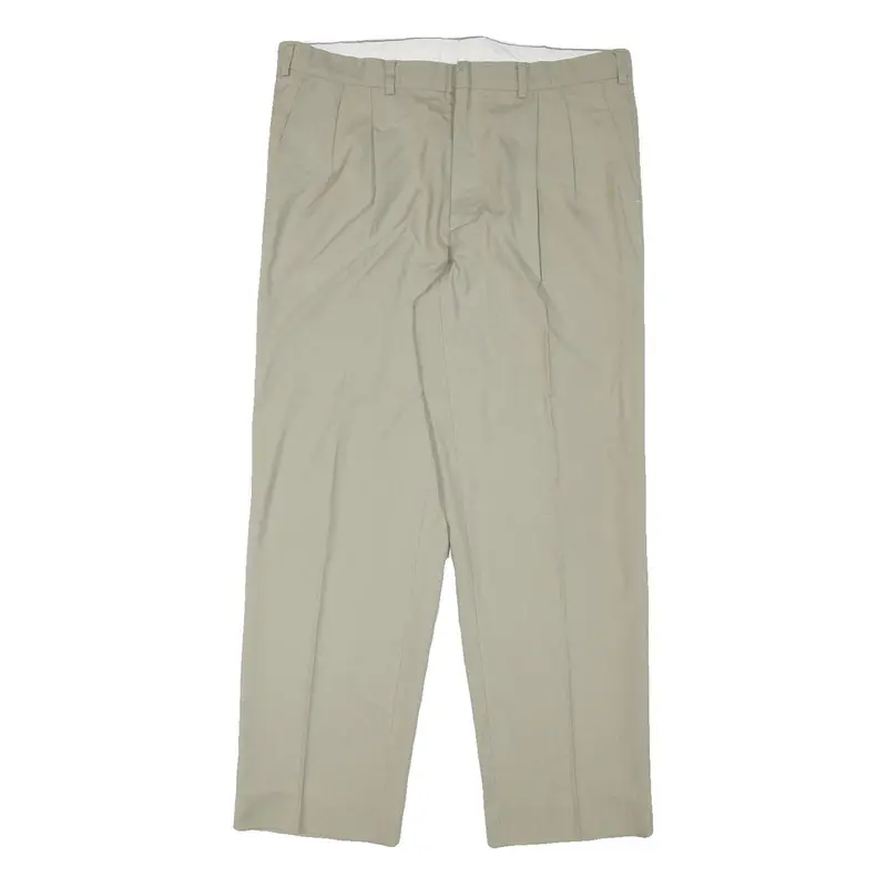 Mens Regular Fit Beige Cotton Blend Trousers W36 L30 Zip Closure Straight Leg 1
