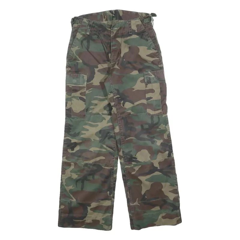 Mens Regular Fit Cotton Blend Green & Brown Camouflage Cargo Trousers W26 L28 1