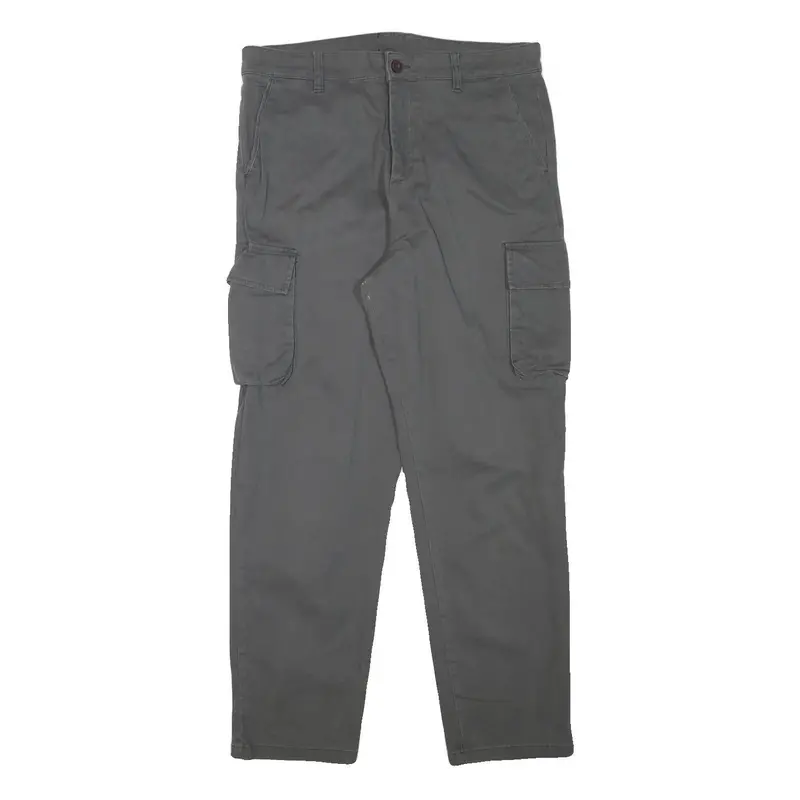 Mens Regular Fit Grey Cotton Blend Cargo Trousers W33 L29 Zip Closure Casual 1